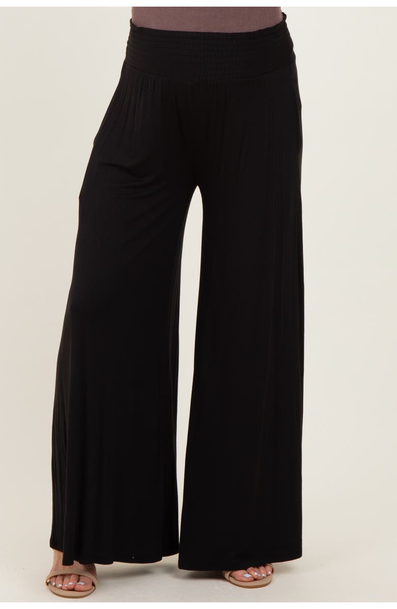 PinkBlush Smocked Waist Wide Leg Pants, Alternate, color, Black