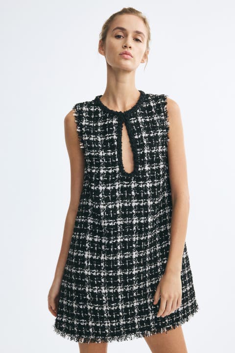 Bouclé-knit Keyhole Dress