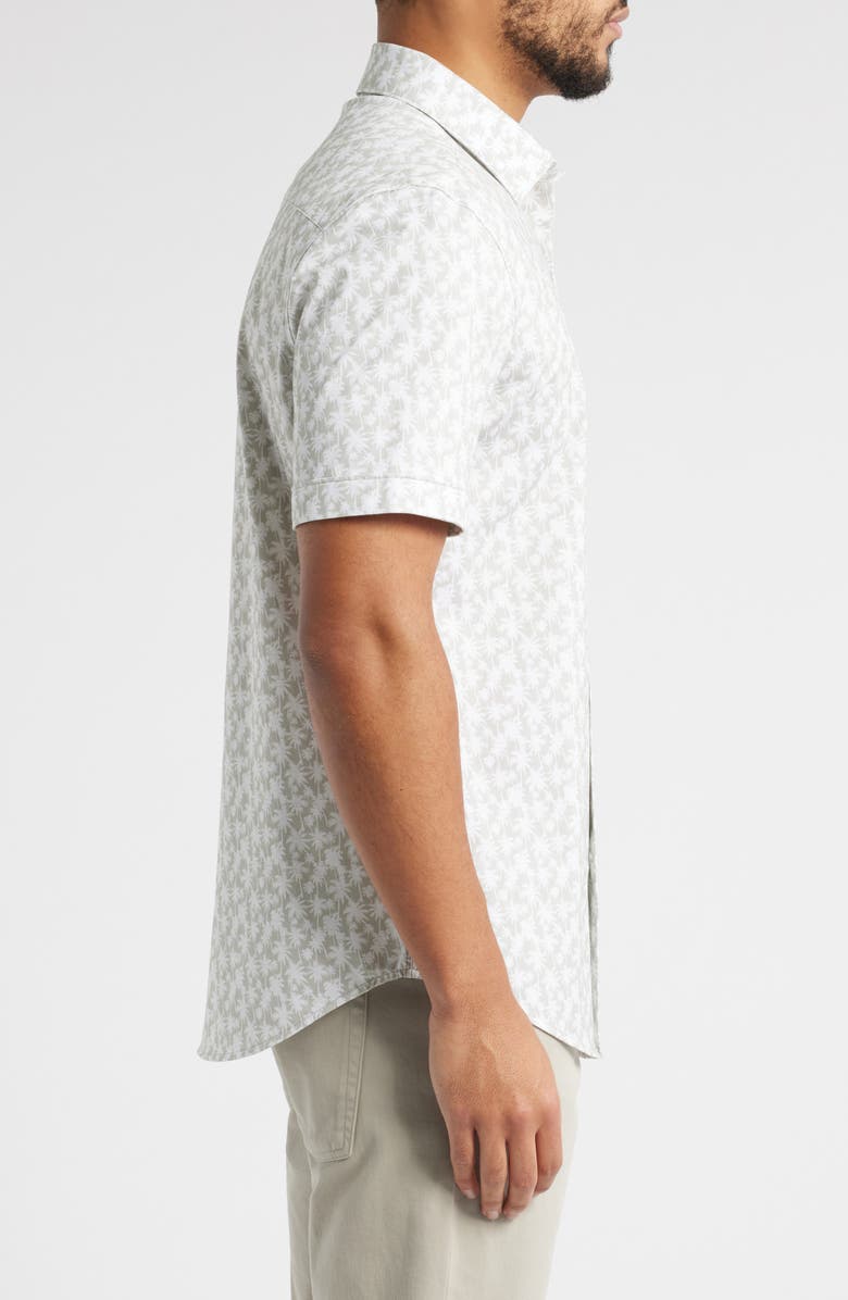 Bugatchi Miles OoohCotton<sup>®</sup> Palm Tree Print Short Sleeve Button-Up Shirt, Alternate, color, Sand