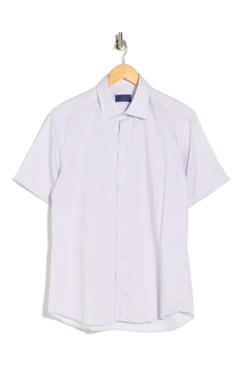 Neat Print Short Sleeve Shirt, Alternate, color, WHITE/ PURPLE