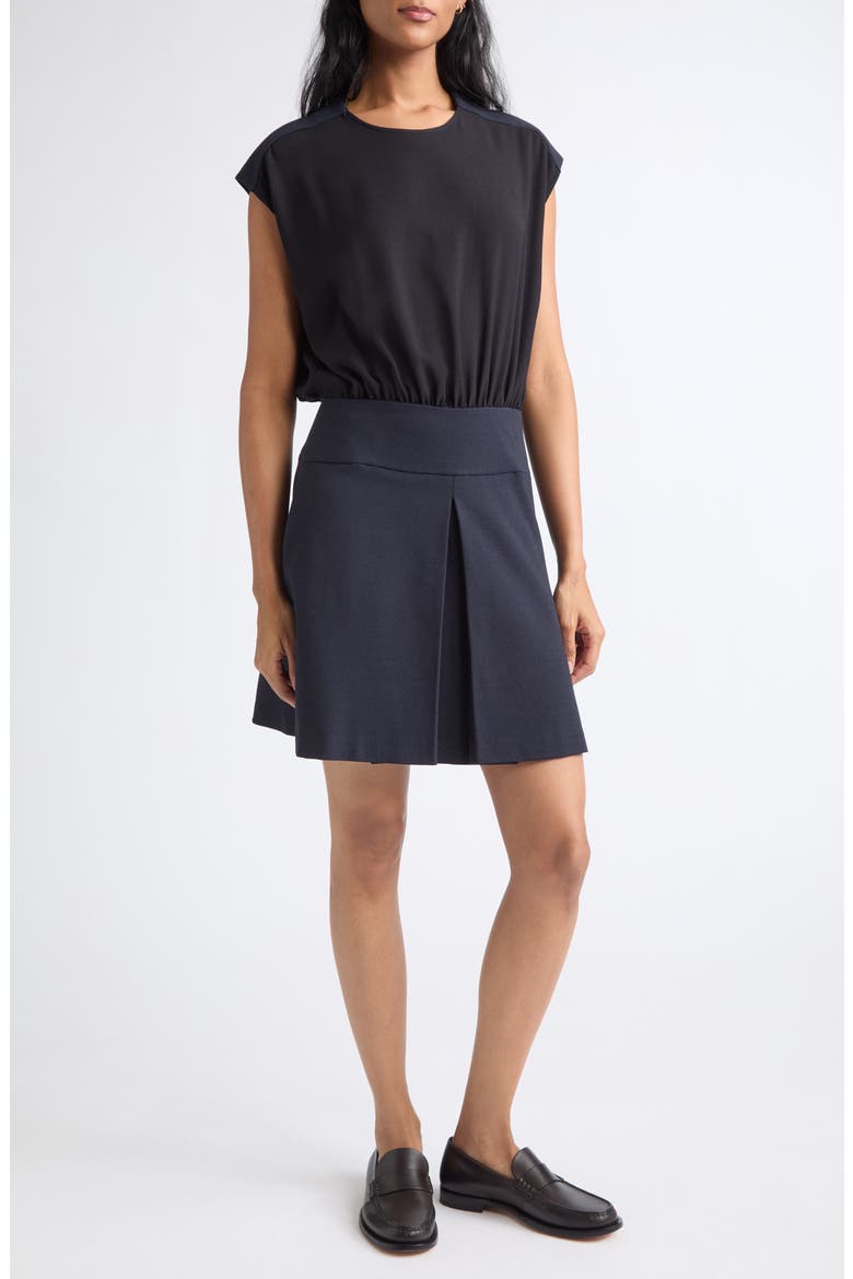 Mixed Media Punto Milano Jersey Dress, Main, color, SOLID BLUE NAVY