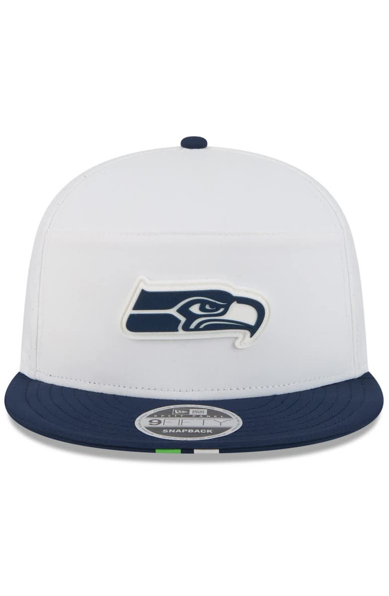 New Era Men's New Era White/College Navy Seattle Seahawks 2025 NFL Training Camp Split Panel 9FIFTY Snapback Hat, Alternate, color, White