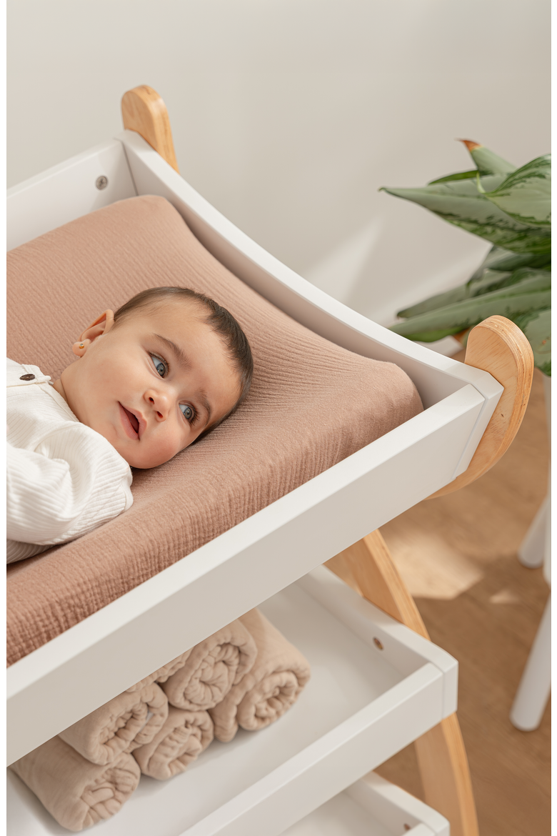 Baby Changing Table, Alternate, color, White With Natural Wood Legs
