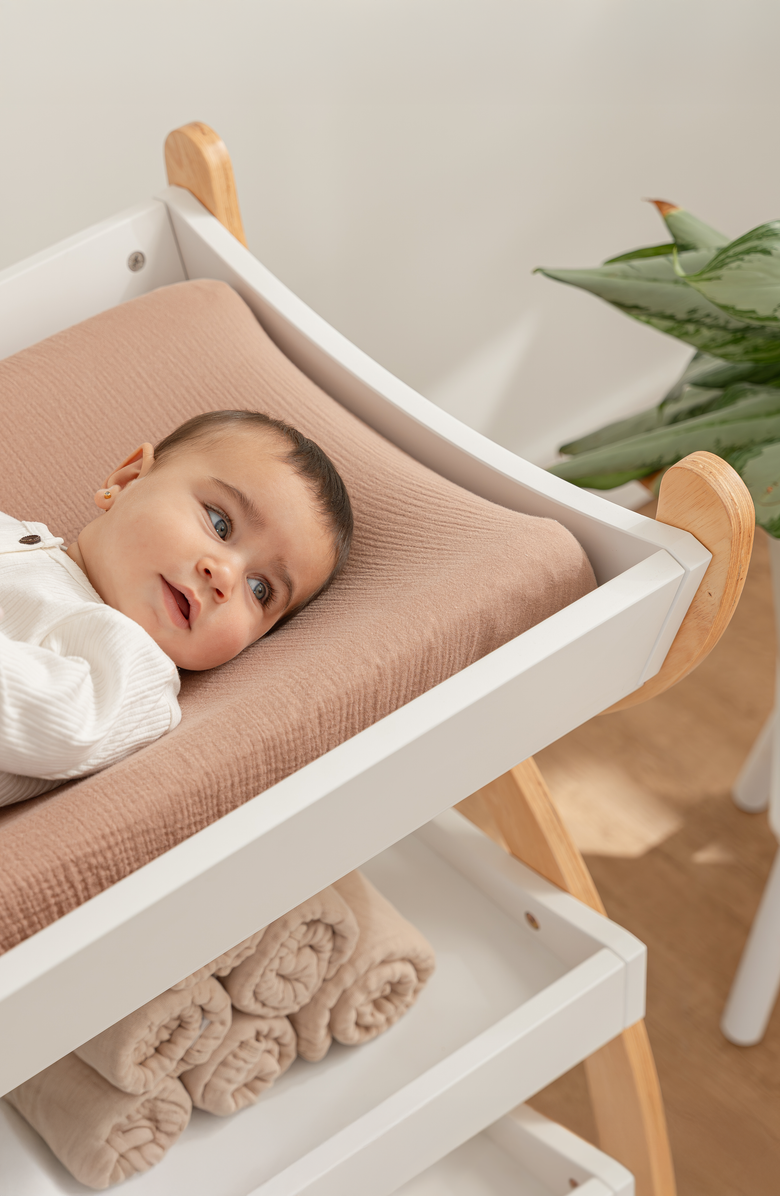 Comfy Cubs Baby Changing Table, Alternate, color, White With Natural Wood Legs