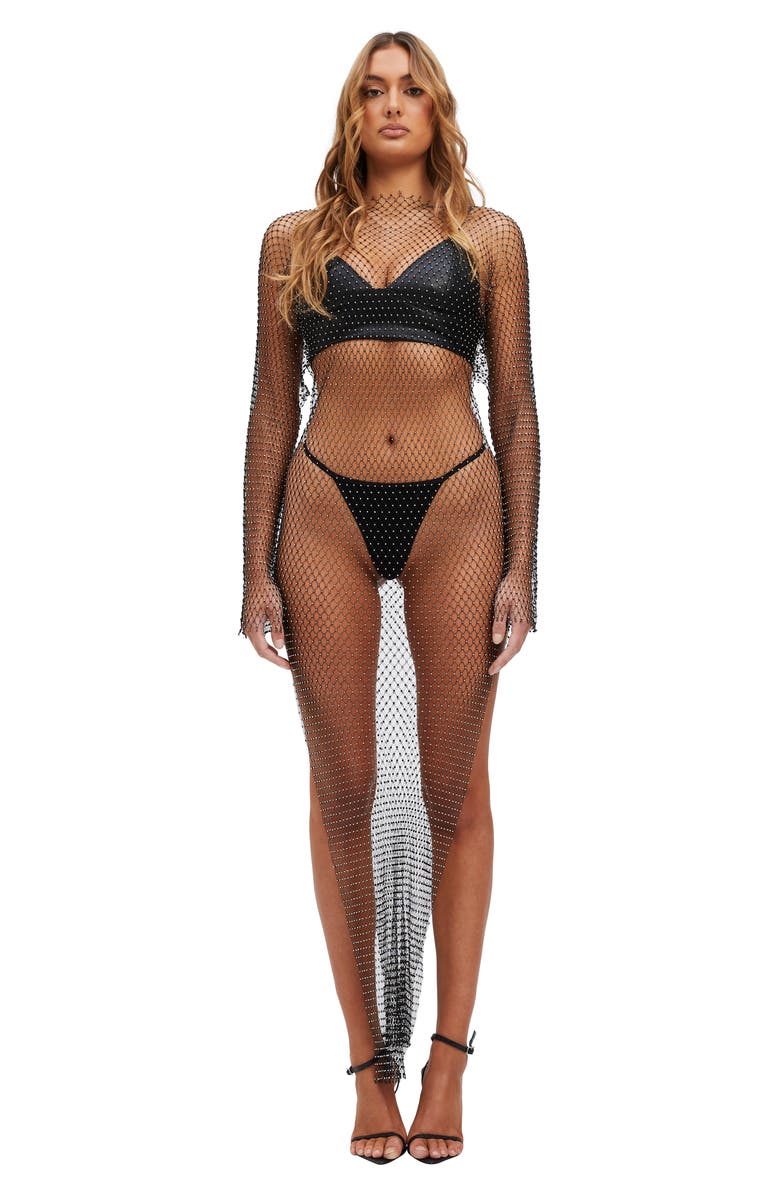 Bardot Celestial Crystal Mesh Asymmetric Dress, Alternate, color, 