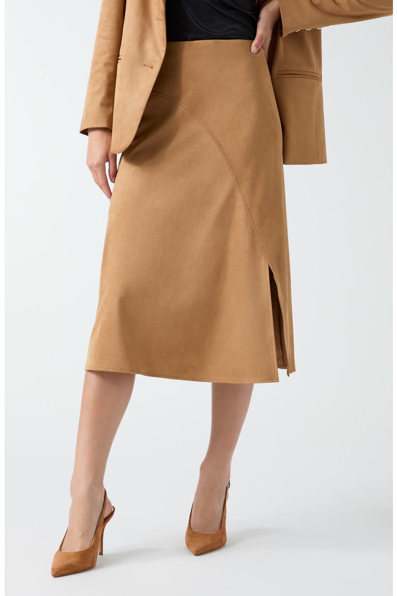 Jennie Faux Suede Midi Skirt, Main, color, OPEN BROWN