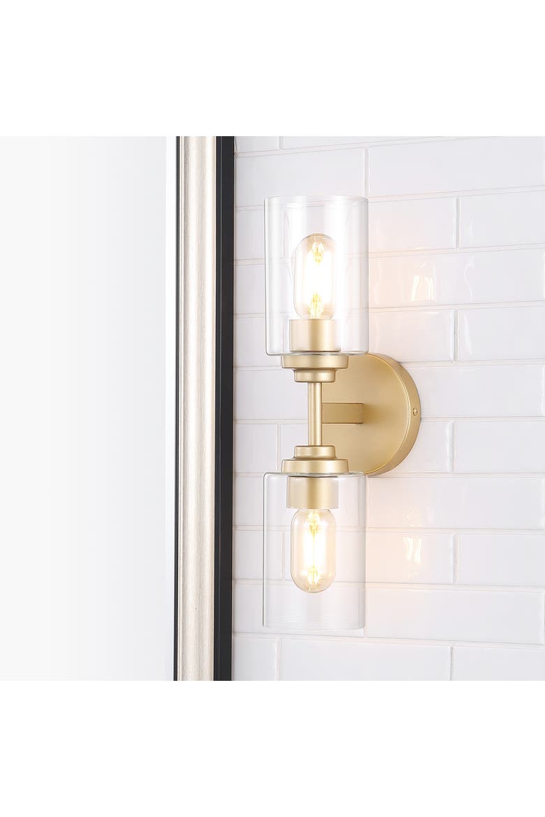 Giles 2-Light Farmhouse Industrial Iron Cylinder LED Sconce, Alternate, color, Brass Gold
