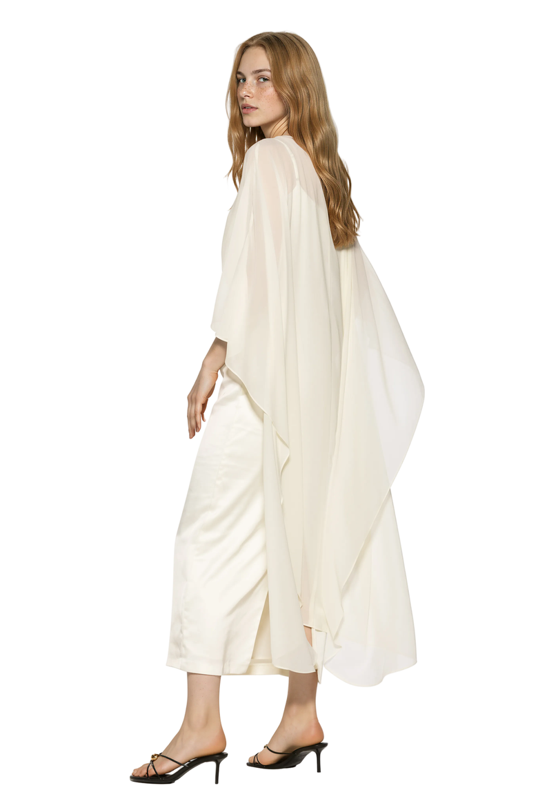 Satin Gown With Chifon Overlay, Alternate, color, Ivory