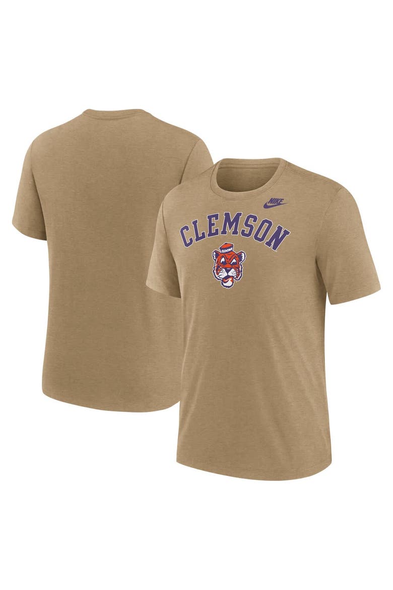 Men's Nike Heather Light Brown Clemson Tigers Legacy Arch Tri-Blend T-Shirt, Main, color, Light Brown