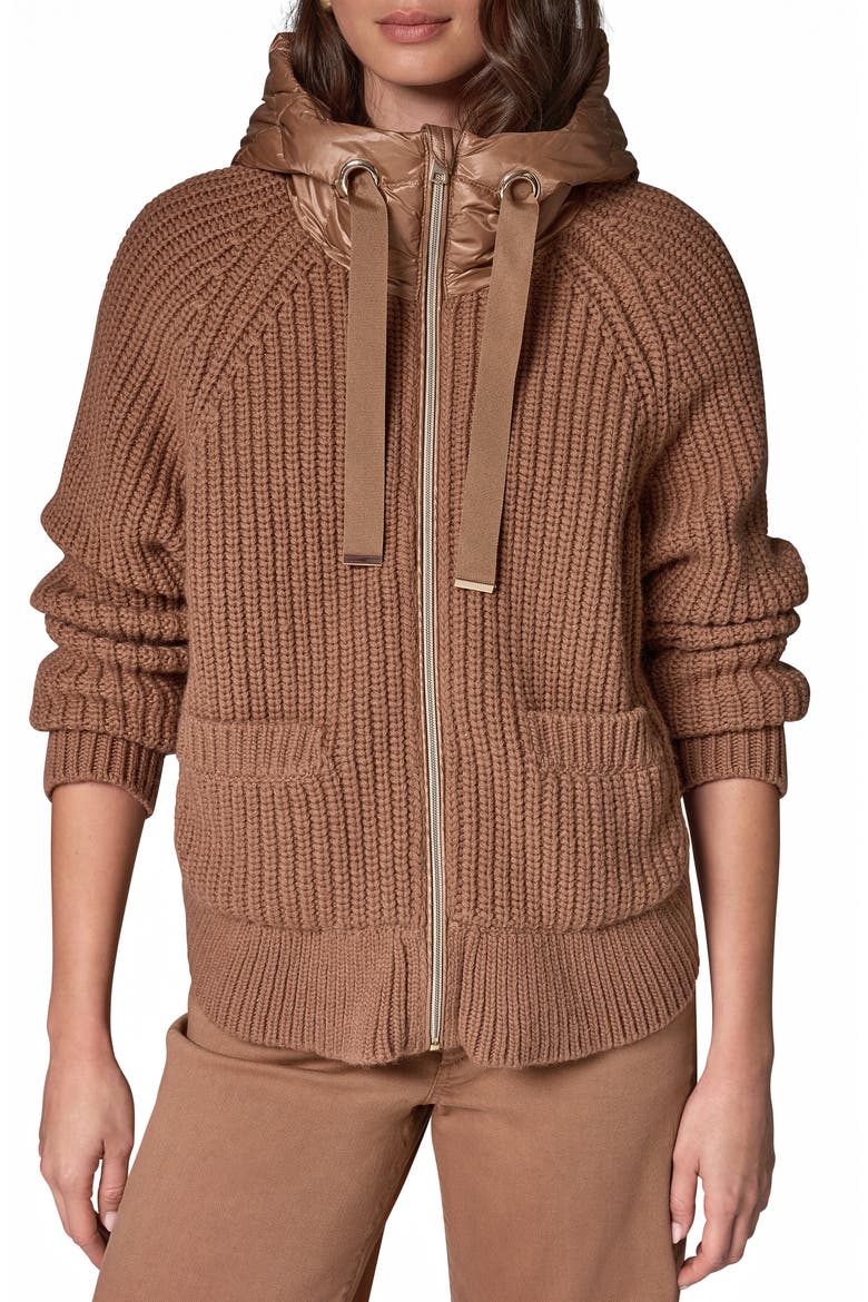 Mixed Media Down Fill Hooded Shirtjacket, Main, color, CAMEL
