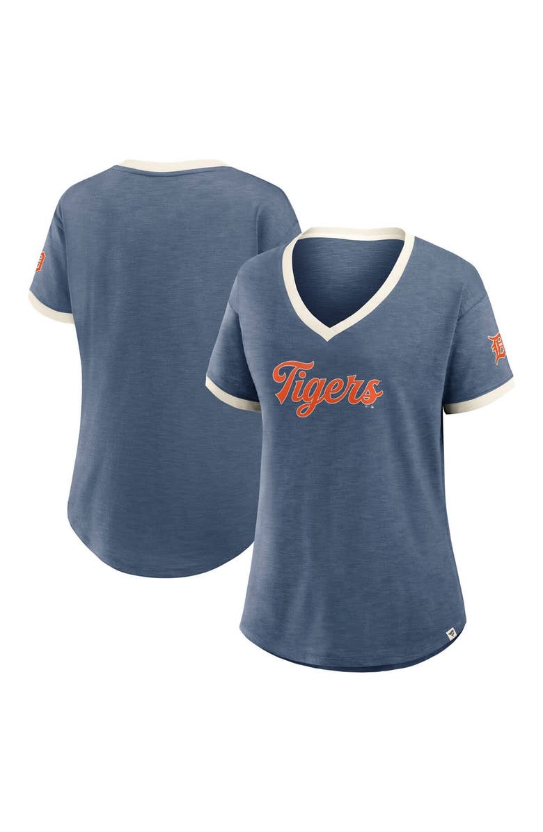 FANATICS Women's Fanatics Navy Detroit Tigers Relaxed Fit Vintage Play​ Slub V-Neck Fashion Top, Main, color, Navy