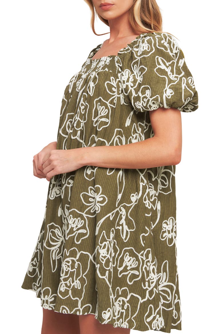 Textured Floral Babydoll Minidress, Alternate, color, BROWN
