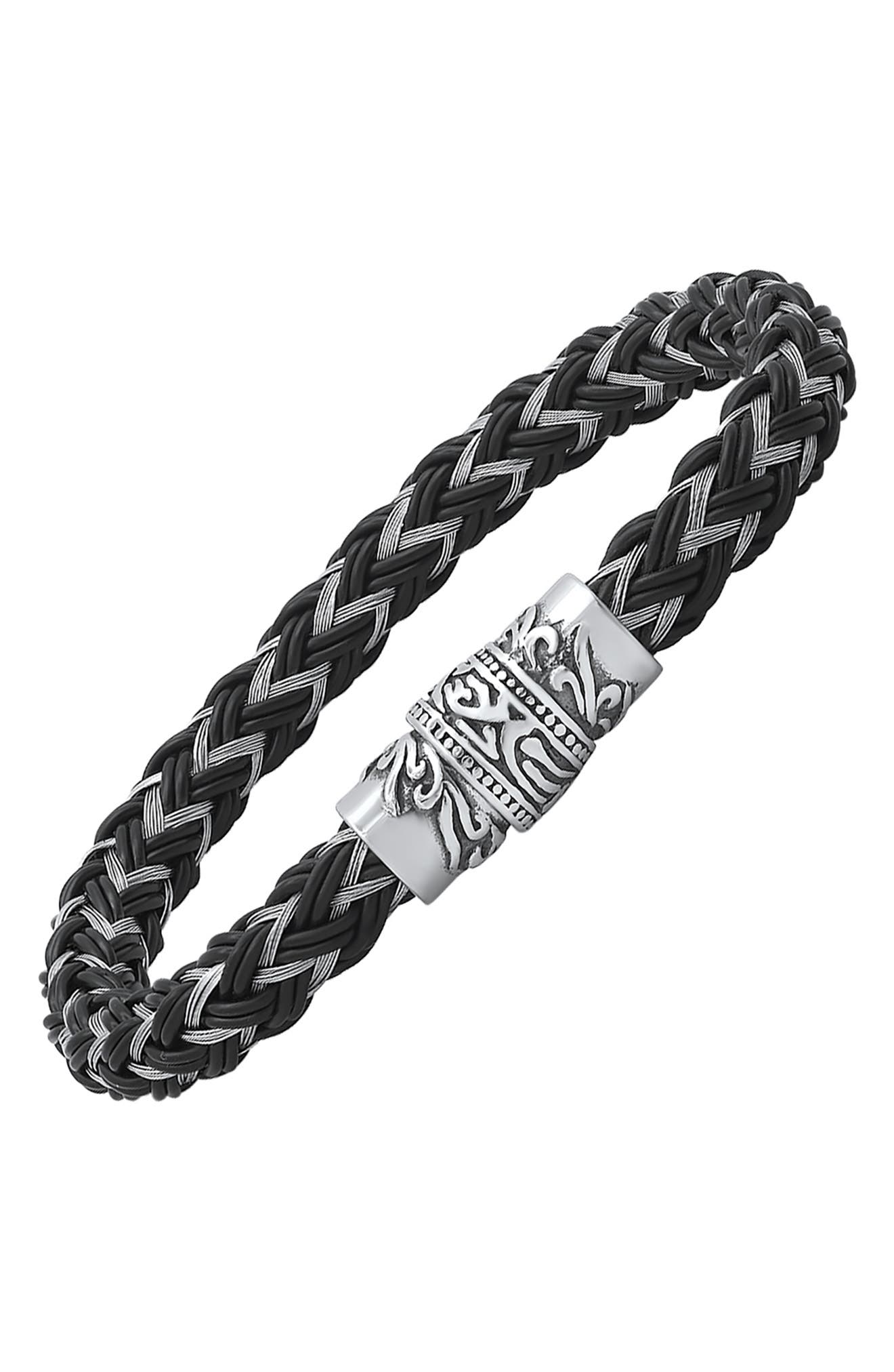 HMY JEWELRY Stainless Steel & Leather Intertwined Bracelet (Women ...