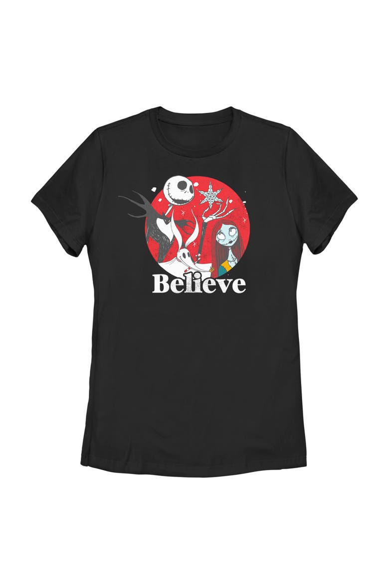 Women's Christmas Believe Jack and Sally Graphic Tee, Main, color, Black