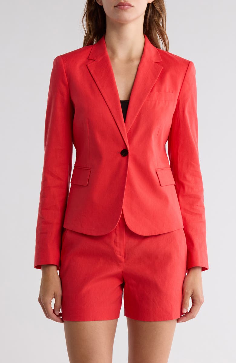 Theory Shrunken Stretch Linen Blend Blazer, Main, color,