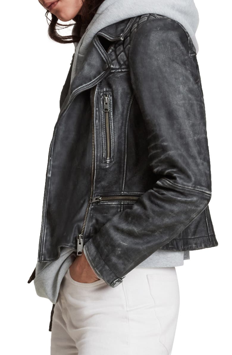 AllSaints Cargo Leather Biker Jacket, Alternate, color, 