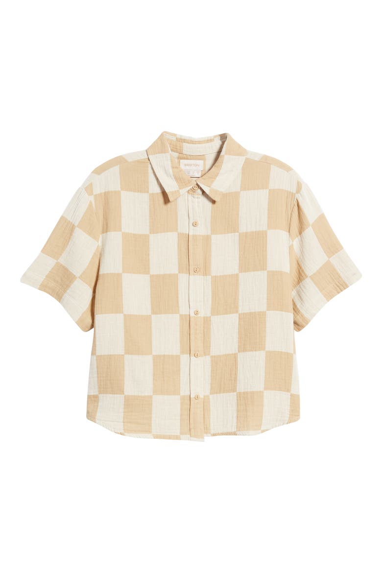 Mykonos Check Cotton Camp Shirt, Alternate, color, SAND