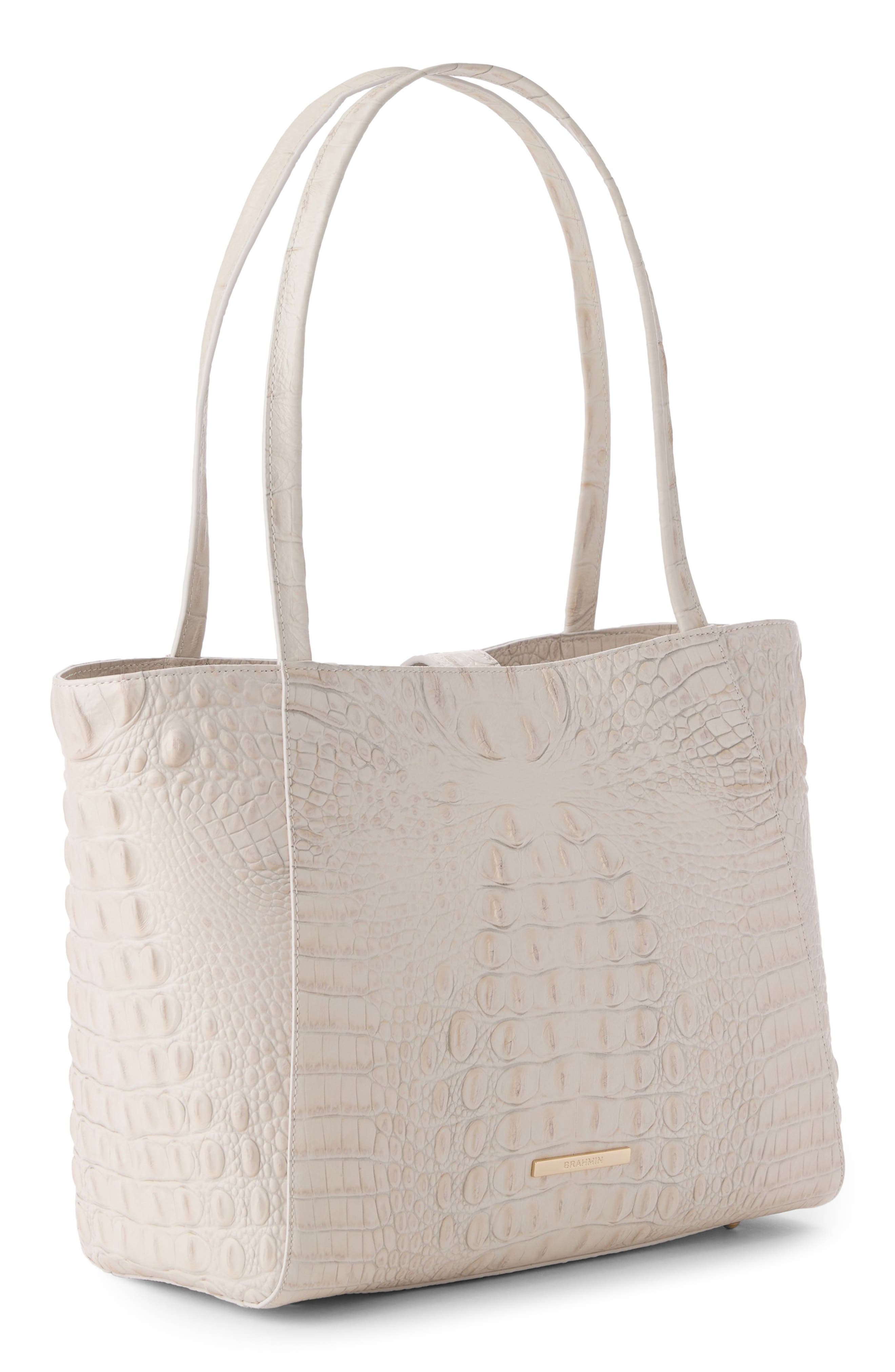 Brahmin Mona Croc Embossed Leather Tote, Alternate, color, Ivory