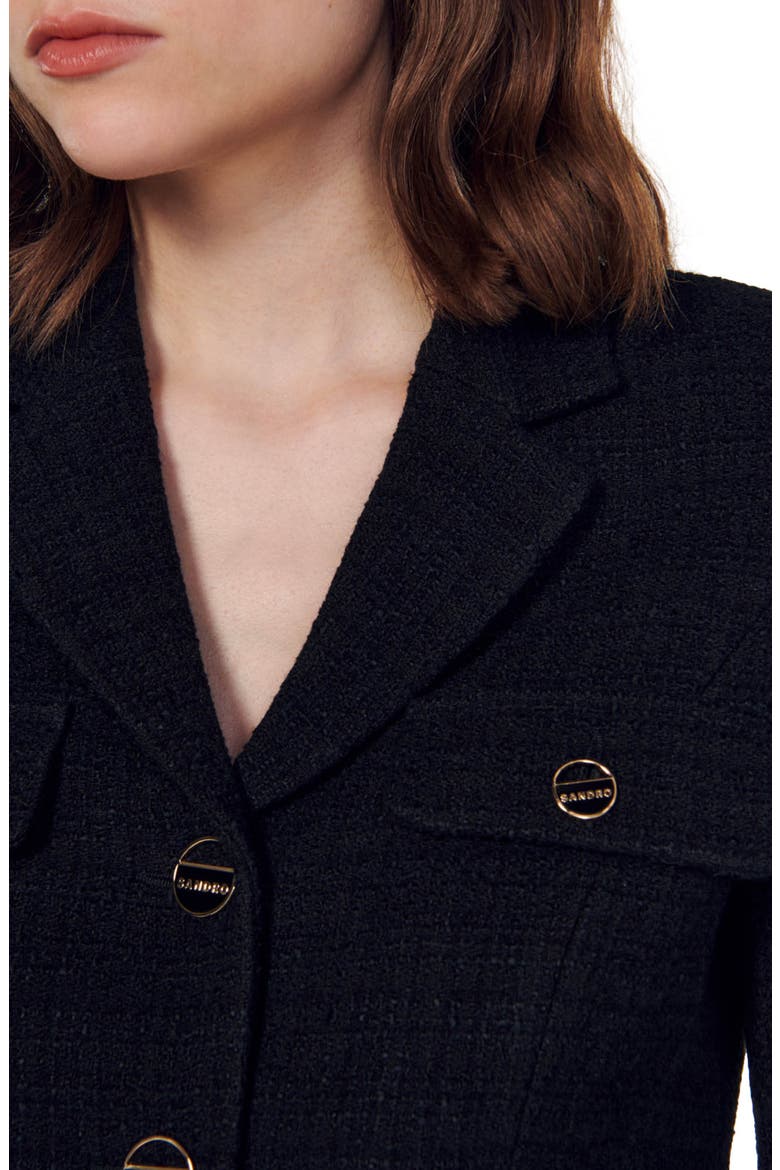 Edma Tweed Crop Blazer, Alternate, color, BLACK