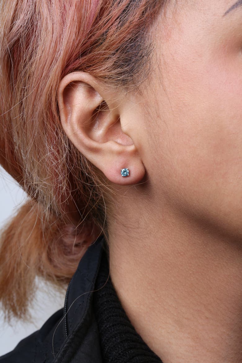 14K Gold 1/2 Ct Aqua Blue Diamond Stud Earrings, Alternate, color, White