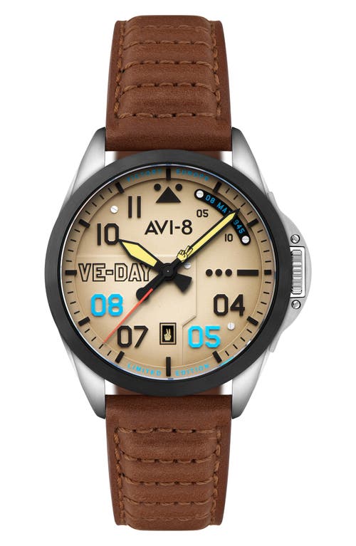 Avi-8 P-51 Mustang Patriot Automatic Ve-day 80th Anniversary Limited Edition Leather Strap Watch, 43 In Brown