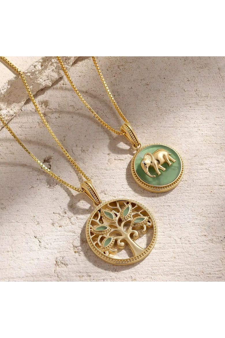 Tranquil Guardian Jade Elephant Necklace, Alternate, color, Gold/green