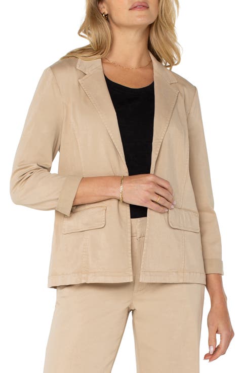 Fitted Open Front Twill Blazer