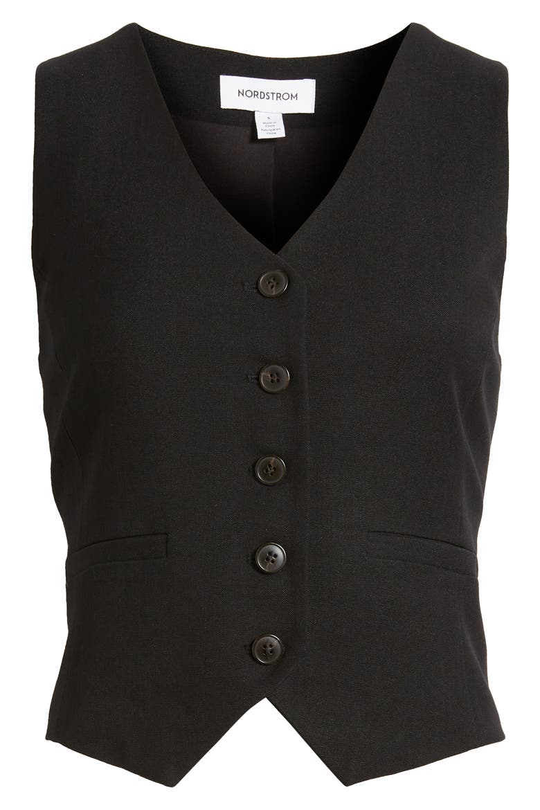 Textured Button-Up Vest, Main, color, BLACK