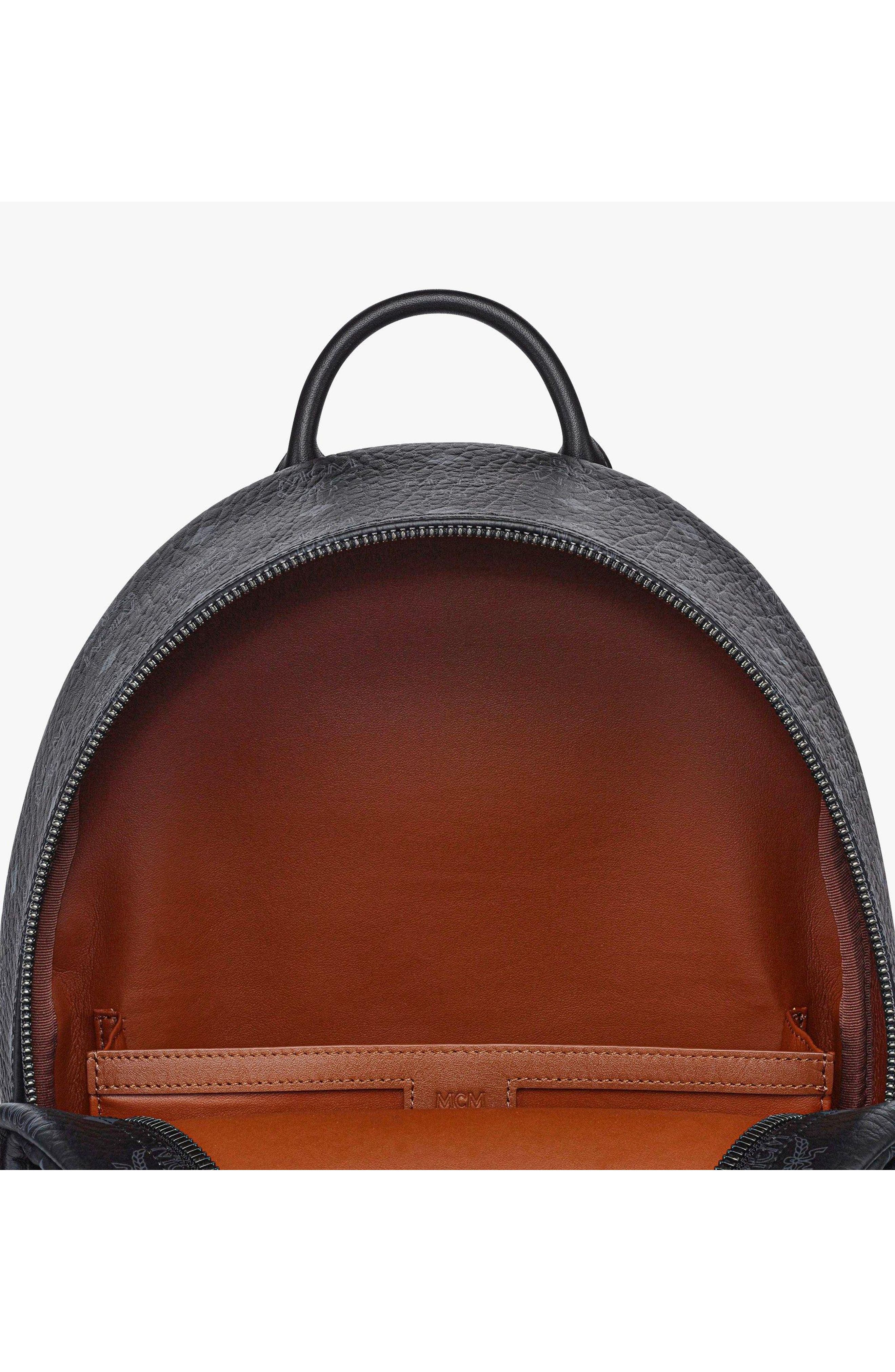 MCM Small Stark Side Studs Backpack in Visetos, Alternate, color, Black