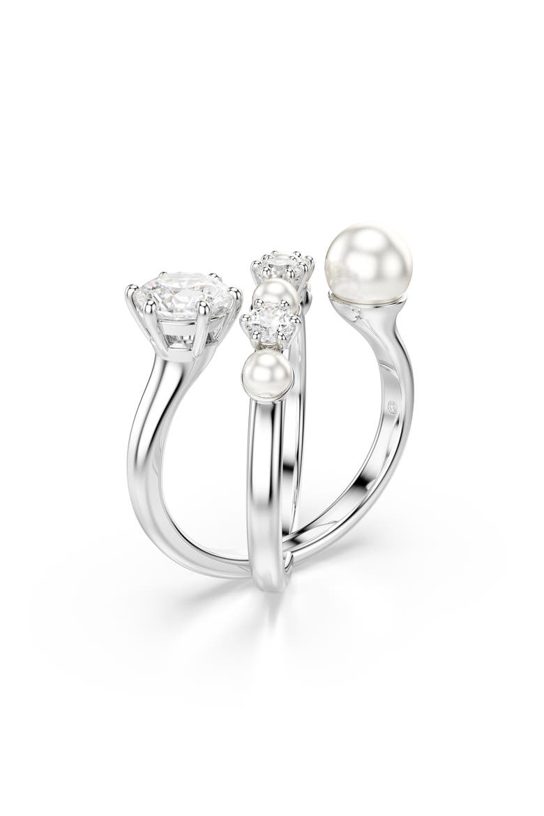 Cubic Zirconia & Glass Pearl Matrix Ring, Alternate, color, WHITE GOLD