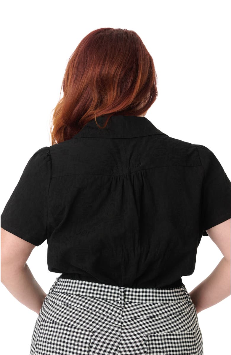 Unique Vintage Plus Size 1940s Notched Collar Blouse, Alternate, color, Black Jacquard
