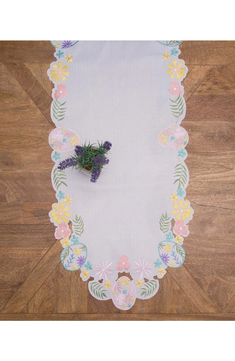 C&F Home Elegant Easter Egg Cutwork Machine Washable Novelty Shaped Table Runner 17.5" x 68", Alternate, color, White