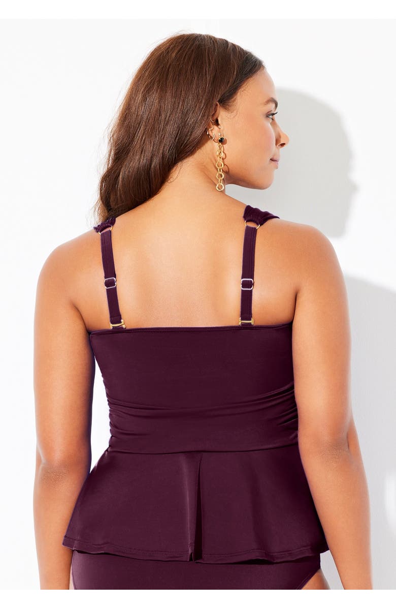 Swimsuits for All Underwire Shirred Ring Bandeau Tankini Top, Alternate, color, Black Cherry