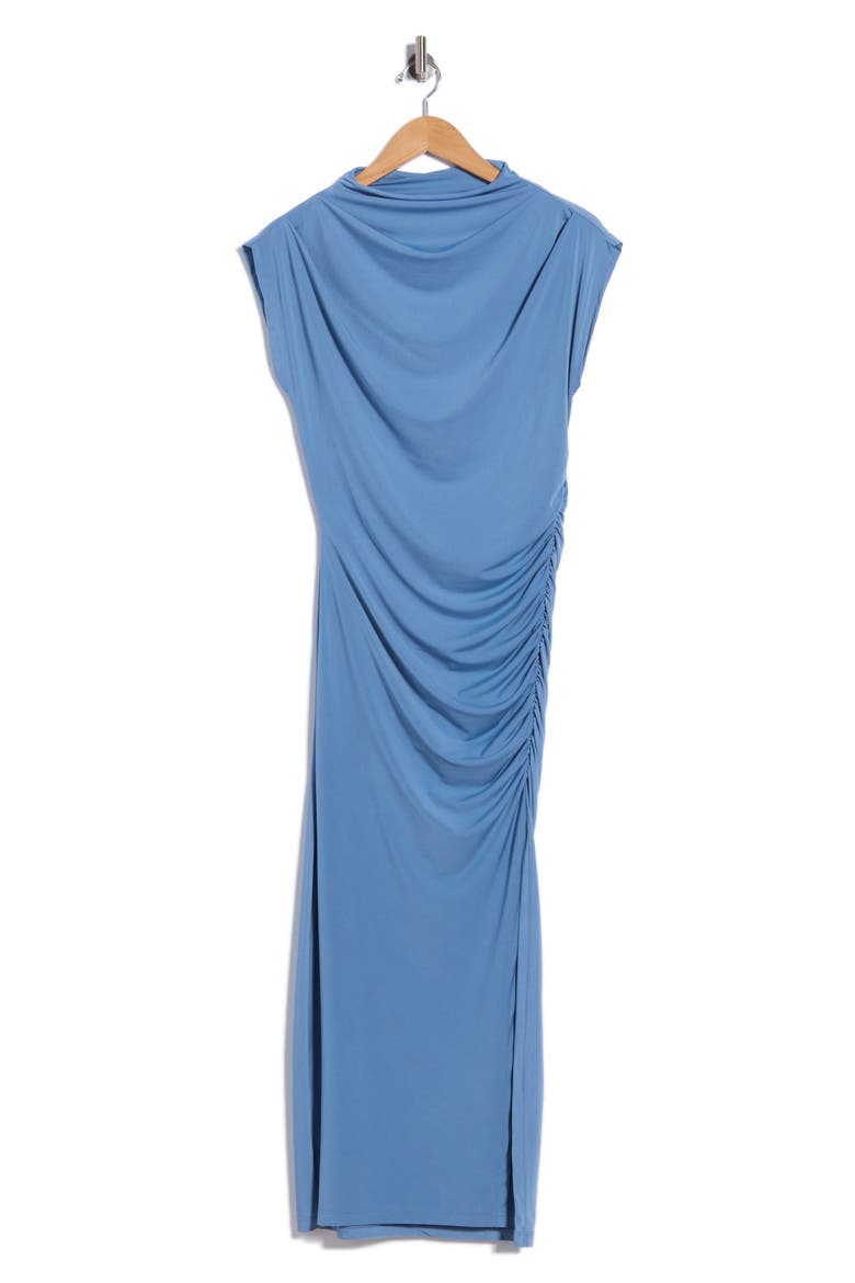 Ruched Cowl Neck Midi Dress, Alternate, color, BLUE