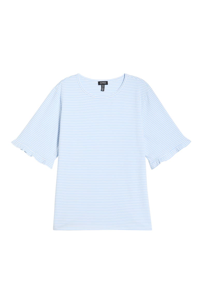 Stripe Frill Sleeve Stretch Cotton Top, Alternate, color, BREEZE BLUE/ NATURAL WHITE