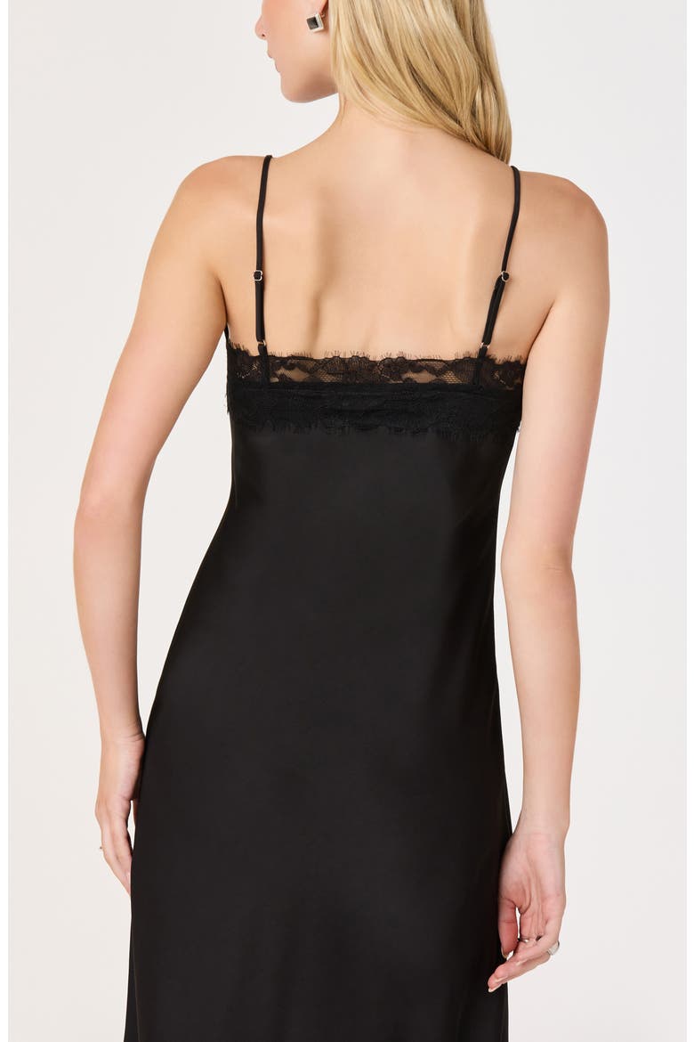 Mauresa Lace Trim Satin Slipdress, Alternate, color, BLACK