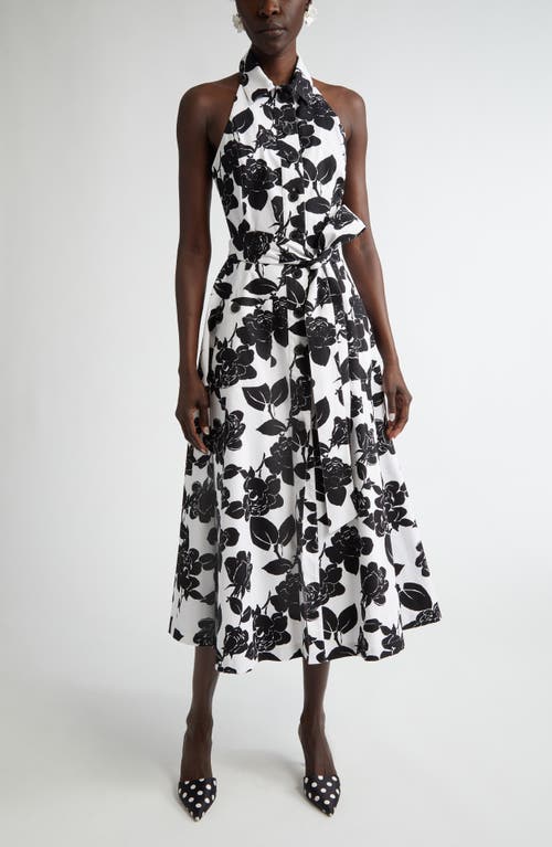Carolina Herrera Collared Halter Button-front Midi Dress In White/black