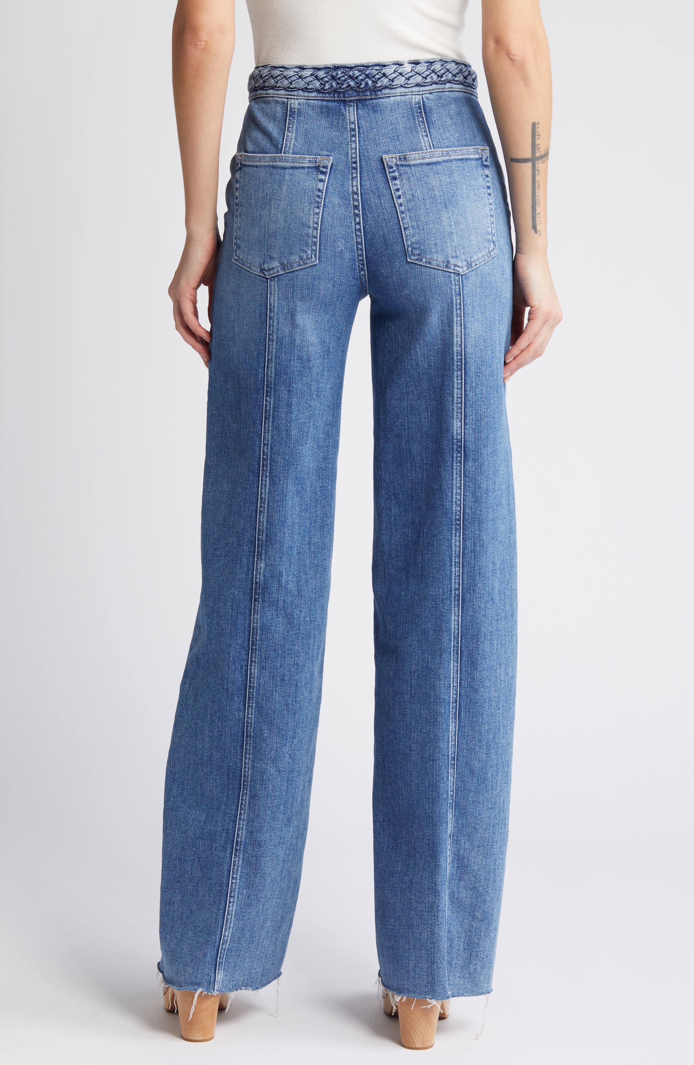 FRAME Braided Waistband Wide Leg Jeans (Women) | Nordstromrack
