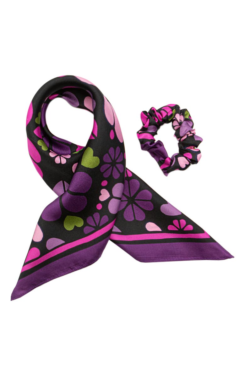 Kate Spade New York spade clover patchwork silk hair tie, Main, color, 