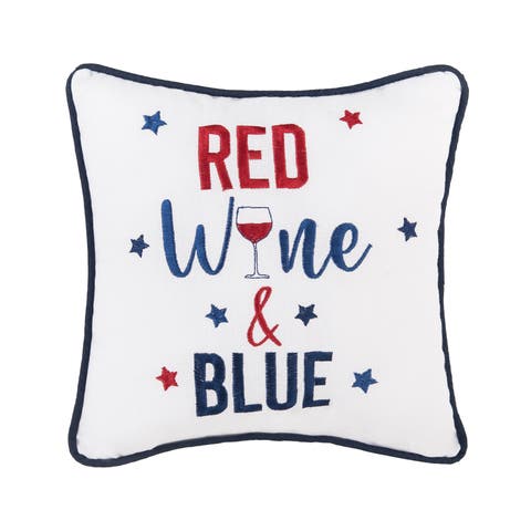 "Red Wine & Blue" Patriotic Cotton Blend Mini Accent Pillow 10" x 10"