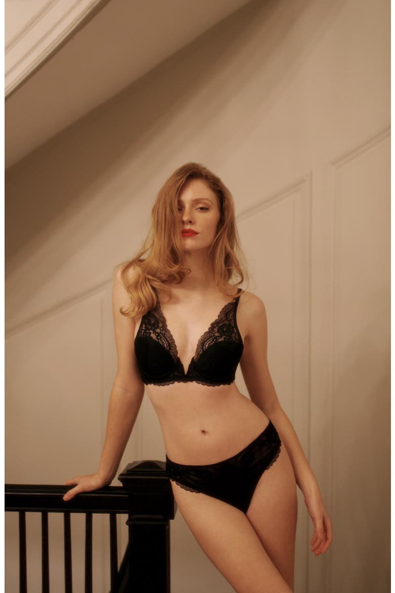 Minx Deep Plunge Lace Bra, Alternate, color, Black