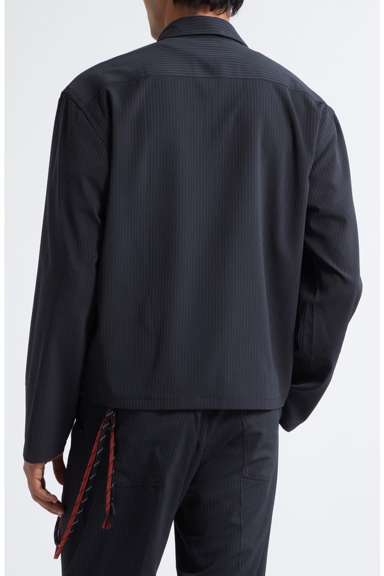 Casual Pinstripe Gabardine Crop Button-Up Shirt, Alternate, color, NAVY