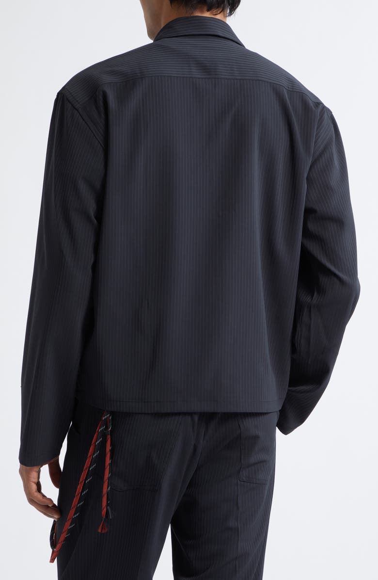 SONG FOR THE MUTE Casual Pinstripe Gabardine Crop Button-Up Shirt, Alternate, color, Navy