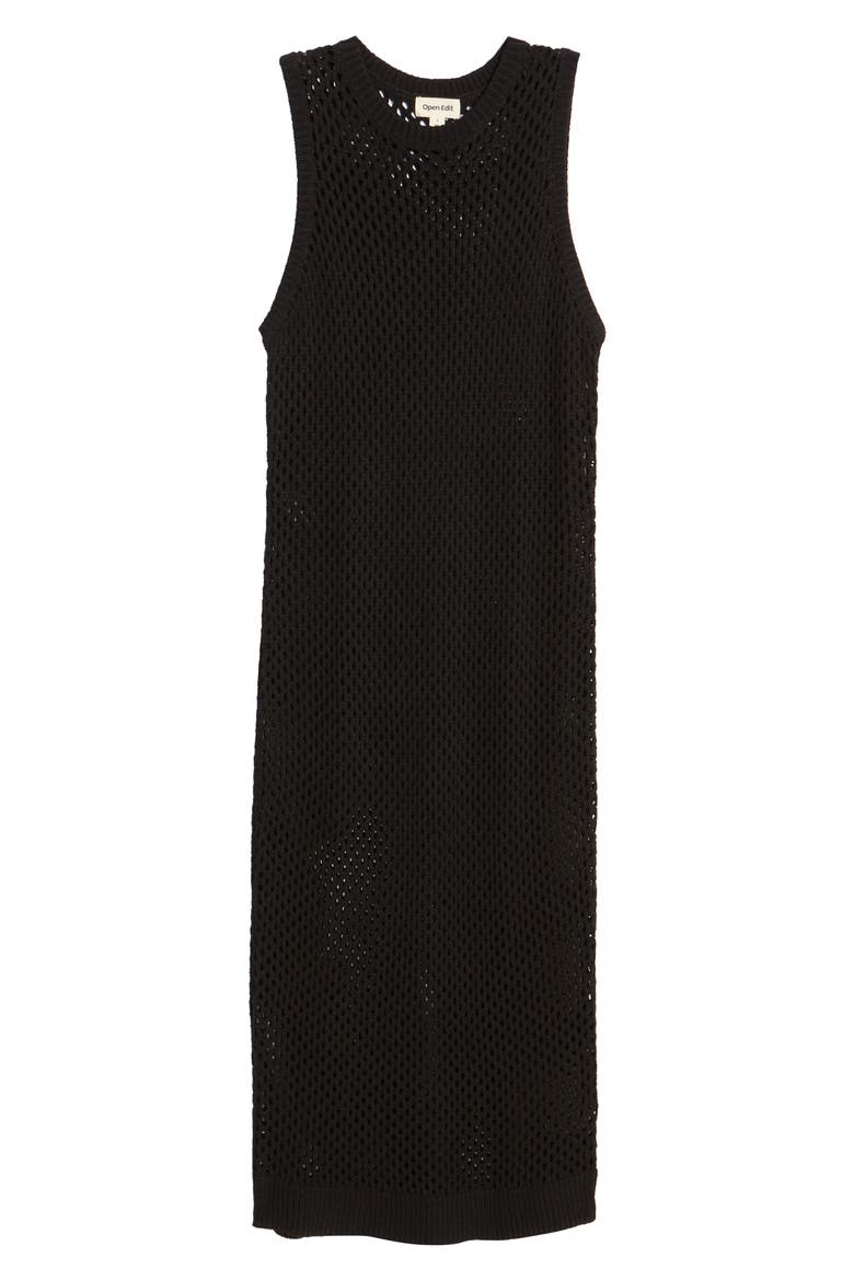 Open Stitch Sleeveless Cotton Blend Sweater Dress, Alternate, color, BLACK