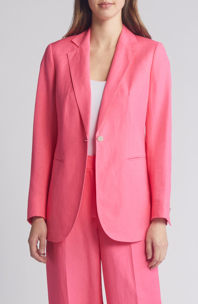 Anne Klein One-Button Linen Blend Blazer, Main, color, 