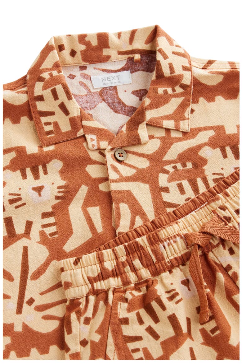 Kids' Safari Print Cotton Camp Shirt & Drawstring Shorts Set, Alternate, color, BROWN