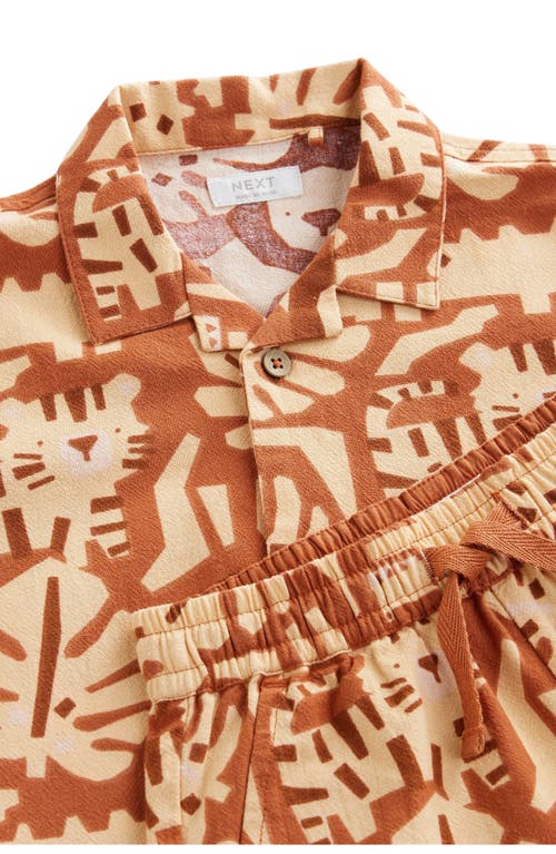 Next Kids' Safari Print Cotton Camp Shirt & Drawstring Shorts Set In Brown