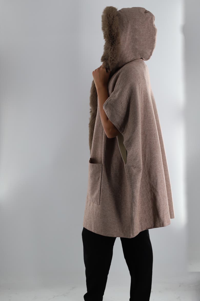 Wrap with Hood/Faux Fur Trim, Alternate, color, Camel