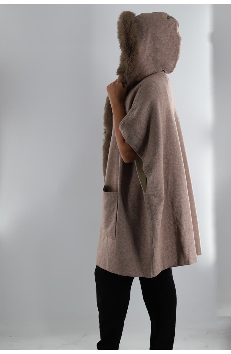 La Fiorentina Wrap with Hood/Faux Fur Trim, Alternate, color, Camel