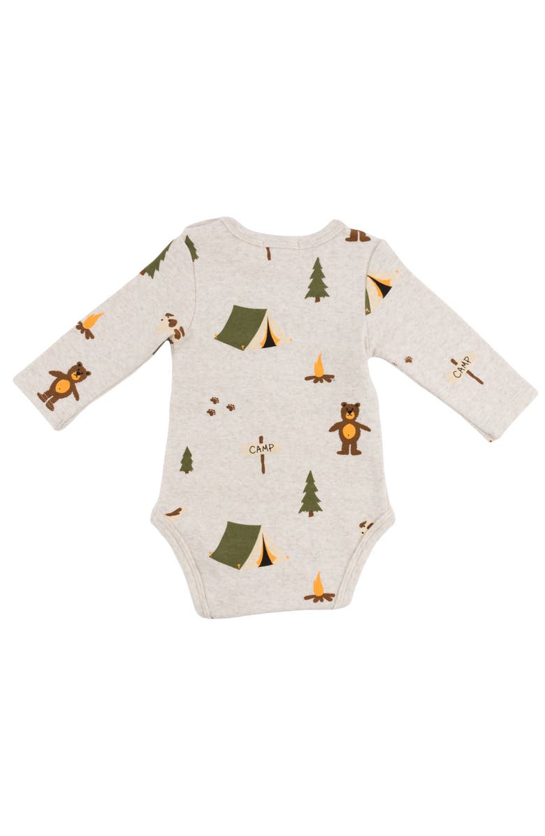 Oh baby! Brand Teddy Bear Face Print Pocket Romper- Infant, Alternate, color, Malt